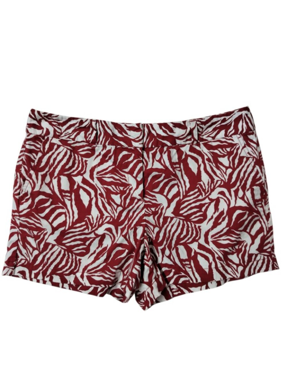 LOFT Women’s Mid Rise Chino Shorts Red White Print Cotton Size 10